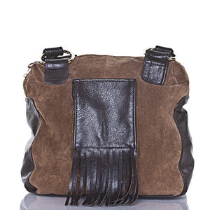 Upcycled suede and leather handbag