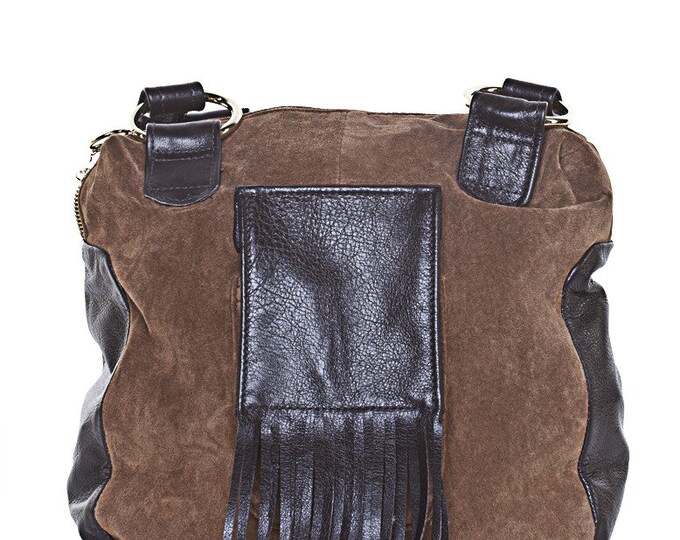 Upcycled suede and leather handbag
