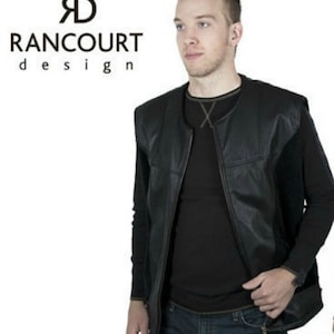 Leather and bouclé fabric waistcoat for men.