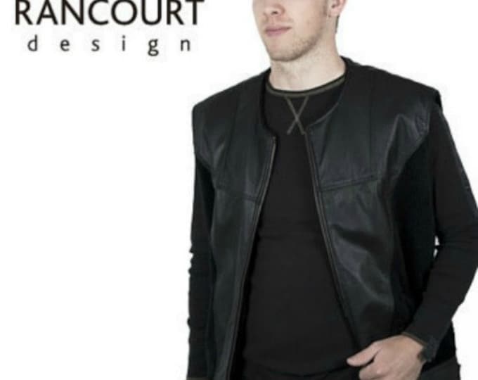 Leather and bouclé fabric waistcoat for men.
