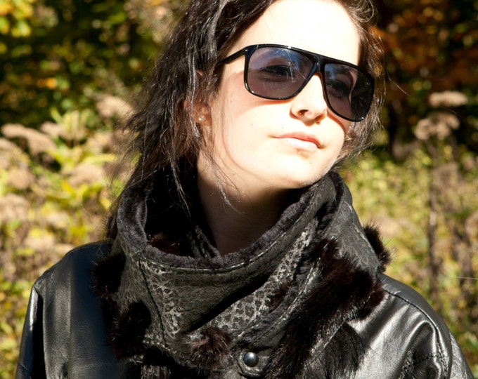 Black print suede Scarf for women
