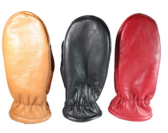 Leather mitten gloved inside for woman