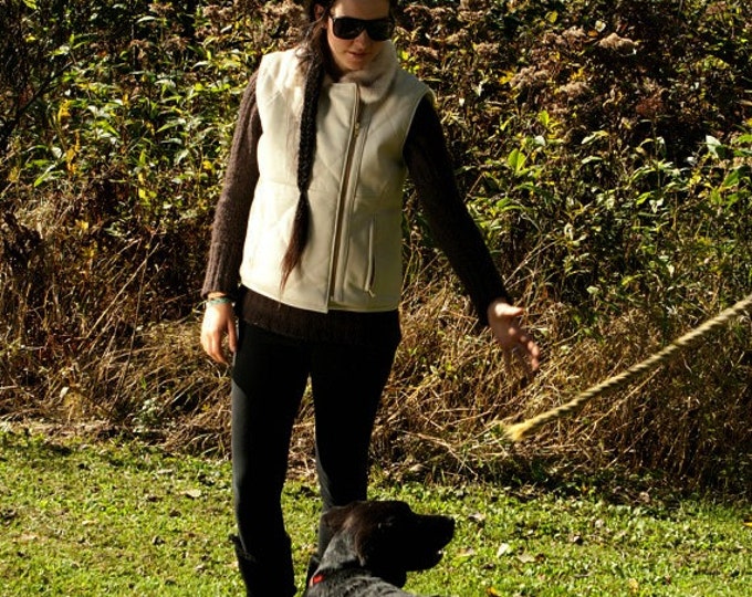 Upcycled leather lamb sleeveless vest with mink