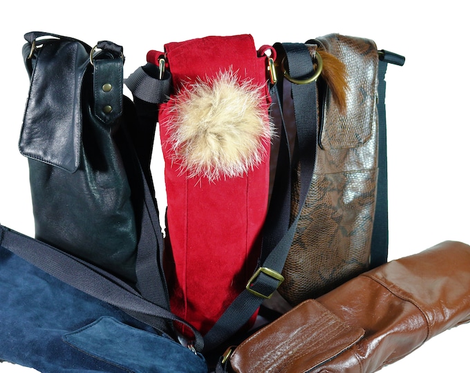 Gift idea! Recycled  leather bag for  wine
