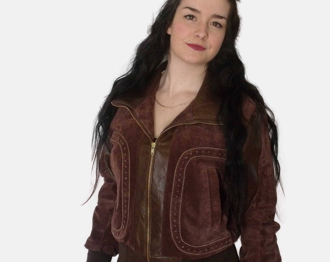 Recycled brown leather and suede jacket