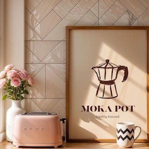 Moka Pot Poster, Minimal Coffee Wall Art, Kitchen Coffee Bar Decor Print