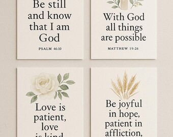 Set of 4 Bible Verse Posters, Christian Wall Art