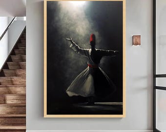 Sufi Whirling Dervish Dance Canvas Art, Middle Eastern Decor, Ready to Hang, Large Canvas Wall Art, Oversized Statement Piece