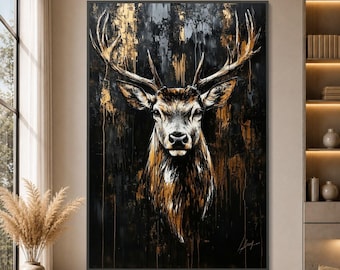 Majestic Deer Portrait, Rustic Wildlife Canvas Art, Ready to Hang, Large Canvas Wall Art, Oversized Statement Piece