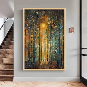 Gustav Klimt Forest Path Canvas, Abstract Tree Art, Golden Sunlight Canvas, Modern Nature - Large Canvas Wall Art, Oversized Statement Piece