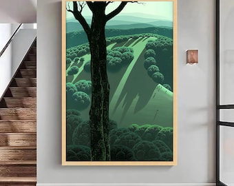 Art Deco Forest Print: Eyvind Earle Inspired Vintage Landscape - Etsy