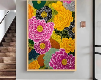Floral Burst Canvas Art, Abstract Flower Wall Decor, Large Canvas Wall Art, Oversized Statement Piece