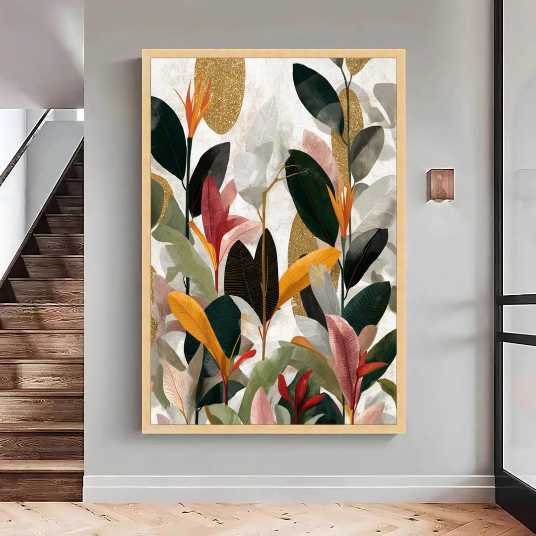 Abstract Tropical Leaves Canvas Art Print, Modern Botanical Wall Decor ...