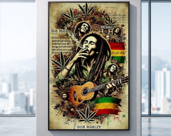 Vintage Bob Marley Felt Neon Blacklight Poster, 1981, Roots Rasta