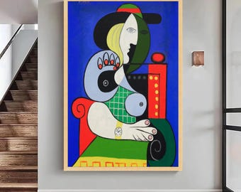 ピカソ「座る女性」キャンバスプリント｜カラフルなキュビズムアート