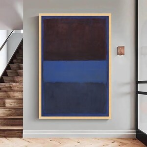 Art abstrait inspiré de Rothko, rouille et bleu, décoration d'intérieur moderne, grande toile d'art murale, pièce surdimensionnée