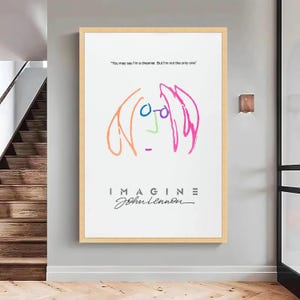 John Lennon Imagine canvas, minimalistische lijntekeningen, inspirerend muurdecor, grote canvas muurkunst, extra groot statement stuk