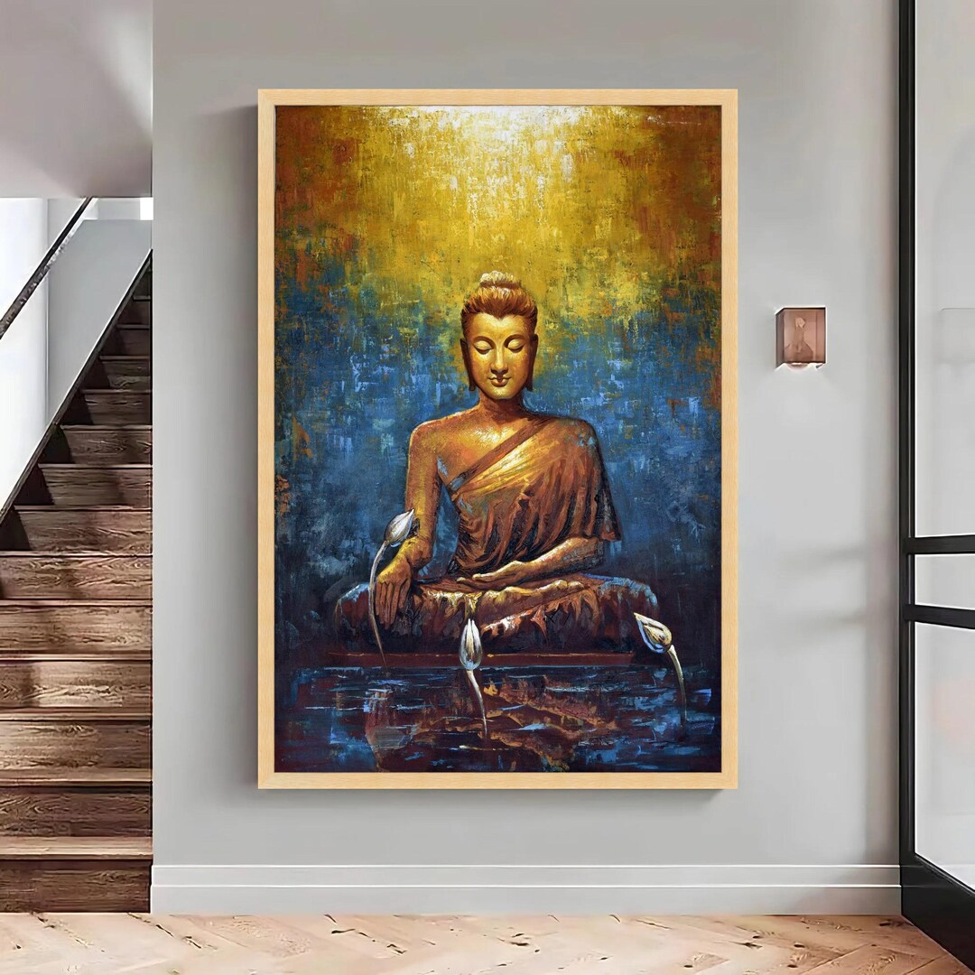 Golden Buddha Canvas Art Print, Abstract Zen Decor, Large Canvas Wall ...