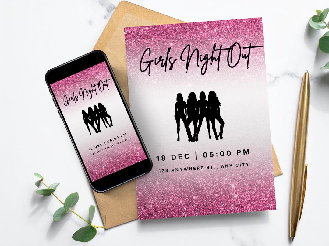 Girls Night Out Invitation Template | Sparkling Pink Party (canva ...