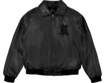 Chaqueta de cuero Avirex icónica para hombre, hecha a mano, negra, estilo aviador americano