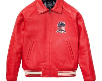 Handcrafted Men’s Red Avirex Jacket – Real Leather Bomber Jacket – Classic Aviator Flight Style