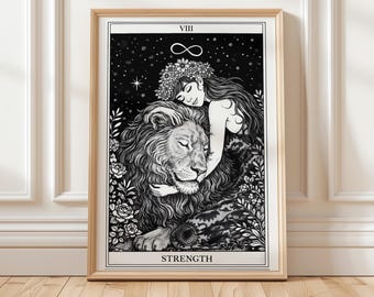 Stärke Tarot Karte Poster | Innere Stärke Wandkunst | Mentale Belastbarkeit Dekor | Disciplin Print | Selbstbeherrschung eines Kunstwerks