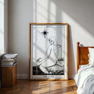 Fine line tarot illustration Star black white aesthetic print