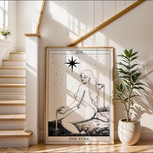Minimal tarot poster Star card celestial feminine design
