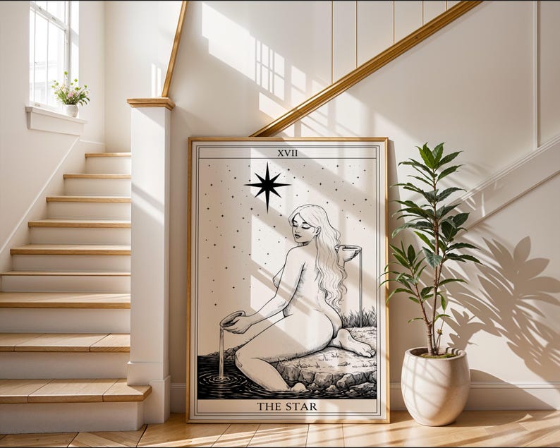 Minimal tarot poster Star card celestial feminine design