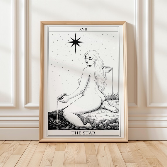 The Star Tarot Card Poster | Minimalist Black White Tarot Print | Hope Healing Wall Art | Spiritual Decor