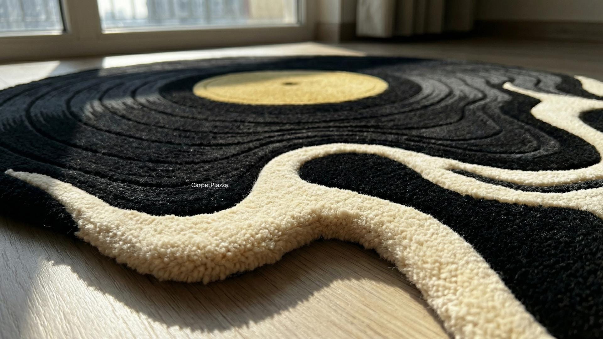 Vinyl Record Area Rug | Melting Record Carpets | Black & Gold Rugs - Etsy