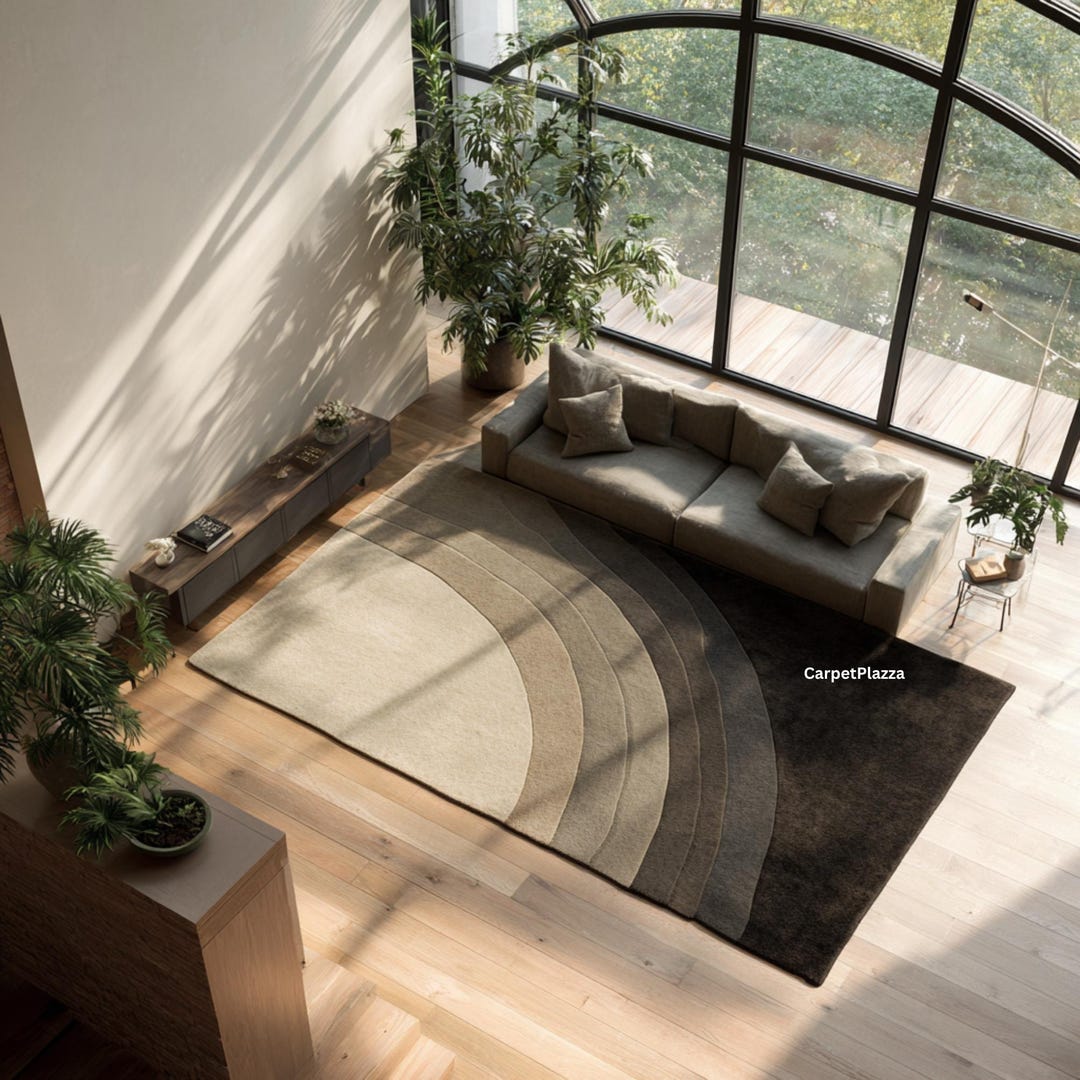 Arc Rug Modern Neutral Arc Rug | Beige & Black Gradient Living Room Carpet ...