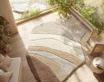 Handgetuft wollen vloerkleed | Beige abstract gebeeldhouwd tapijt