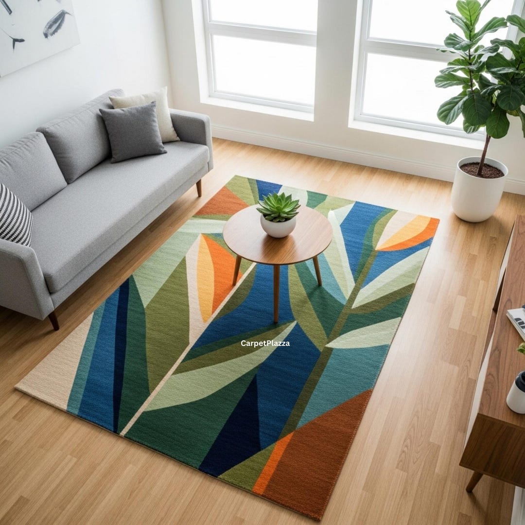 5x7 Rectangular Rugs 5x7 Feet Rectangle Leaf Geometric Area Rug | Modern Botanical Carpet ...