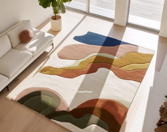 Hand Tufted Abstract Wavy Wool Area Rug | Modern Living Room Decor