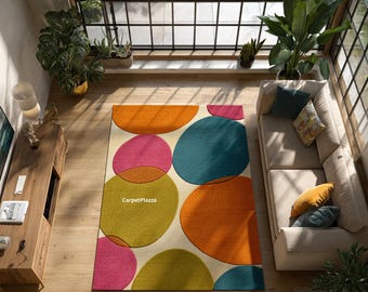 Modern Colorful Circles Area Rug | Vibrant Geometric Living Room Carpet