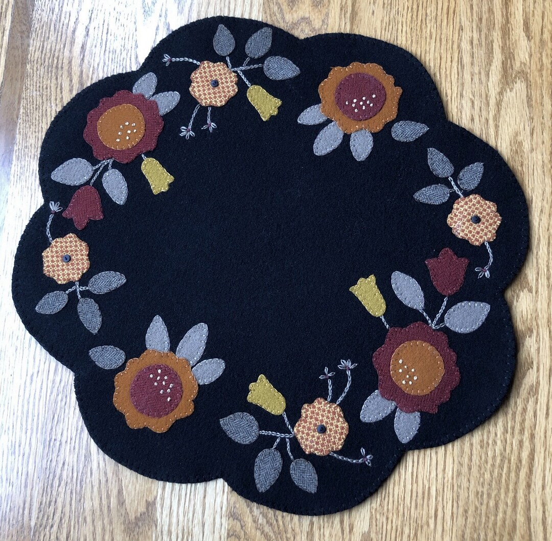 Fall Floral Wool Applique Candle Mat - Etsy