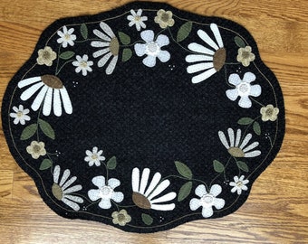 White Flower Wool Applique Table Runner