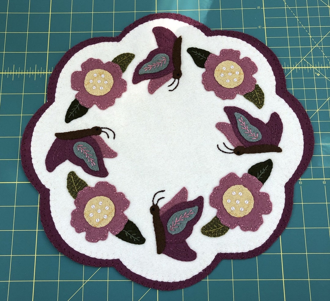 NEW Butterflies and Flowers Wool Applique Candle Mat - Etsy