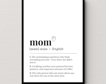 Mom Definition Print Minimalist Wall Art, Printable Home Decor, Digital Download