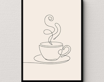 Impresión artística minimalista de líneas de café: Decoración moderna para la pared de la cocina (descarga digital)