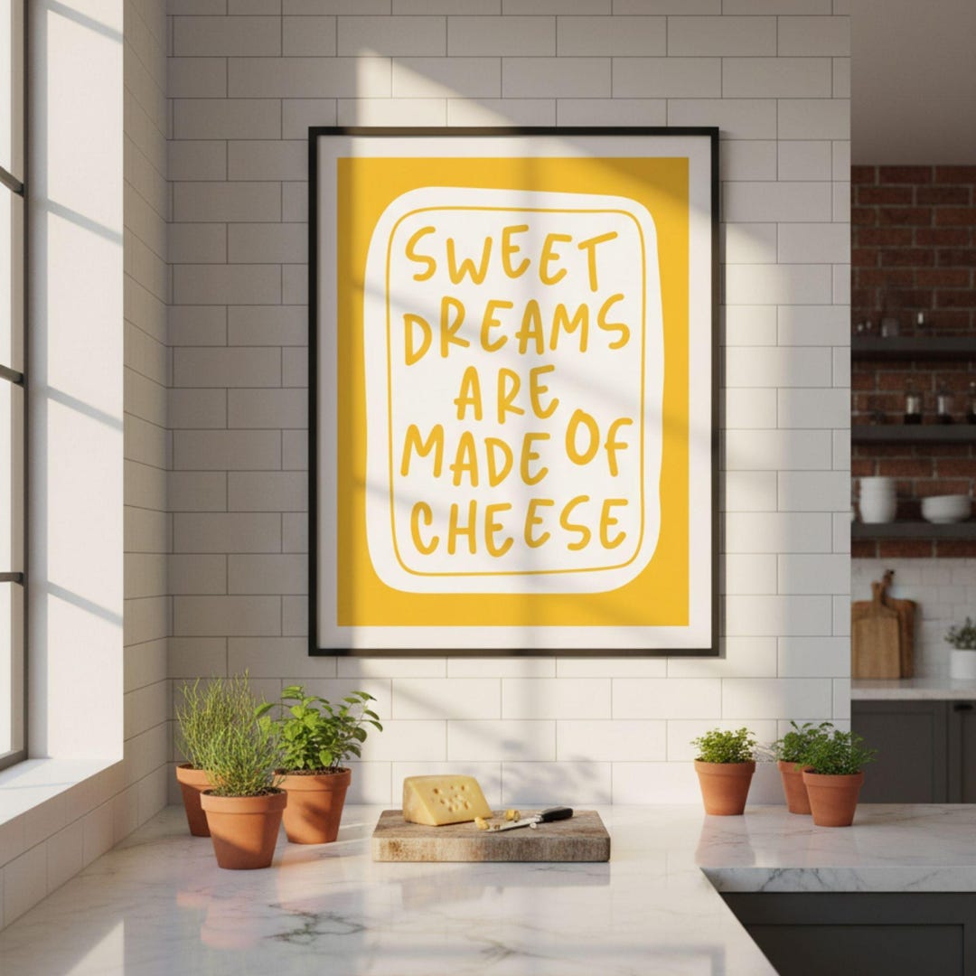 Cheese Wall Art, Cheese Lover Poster, Yellow Kitchen Decor, Digital ...
