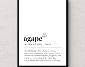 Agape Definition Print, Love Definition Wall Art, Anniversary Gift, Modern Dictionary Decor, Digital Download