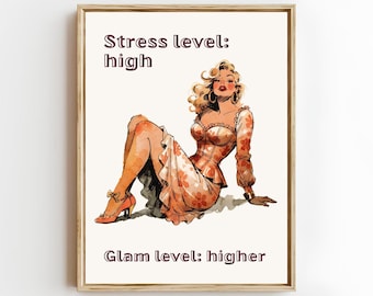 Retro Frau Wand Kunst, Pin-Up Print, Vintage Glam Zitat Poster (Digitaler Download)