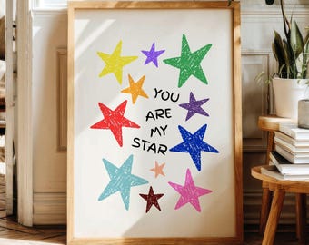 You Are My Star muurkunst, kinderkamerdecoratie, kleurrijke kinderkamer afdrukbaar (digitale download)
