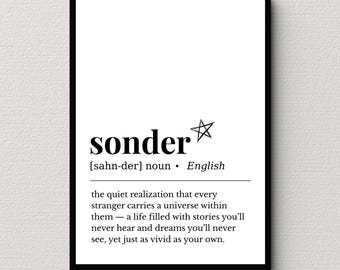 Sonder Definition Print, Minimalist Wall Art, Printable Poster, Digital Download