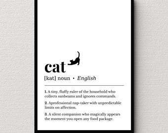Cat Definition Wall Art, Minimalist Pet Decor, Funny Cat Meaning Poster, Digital Download