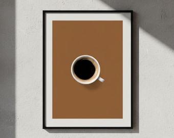 Minimale koffie muurkunst print, bruine achtergrond poster, modern keukendecor (digitale download)