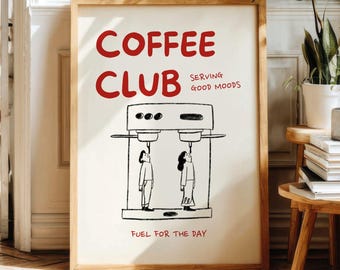 Retro Coffee Print, Funny Kitchen Wall Art, Coffee Station Decor (Digital Download)