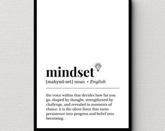 Mindset Definition Print, Minimale Typografie Wandkunst, Motivationszitat Poster, Bürodekoration, digitaler Download